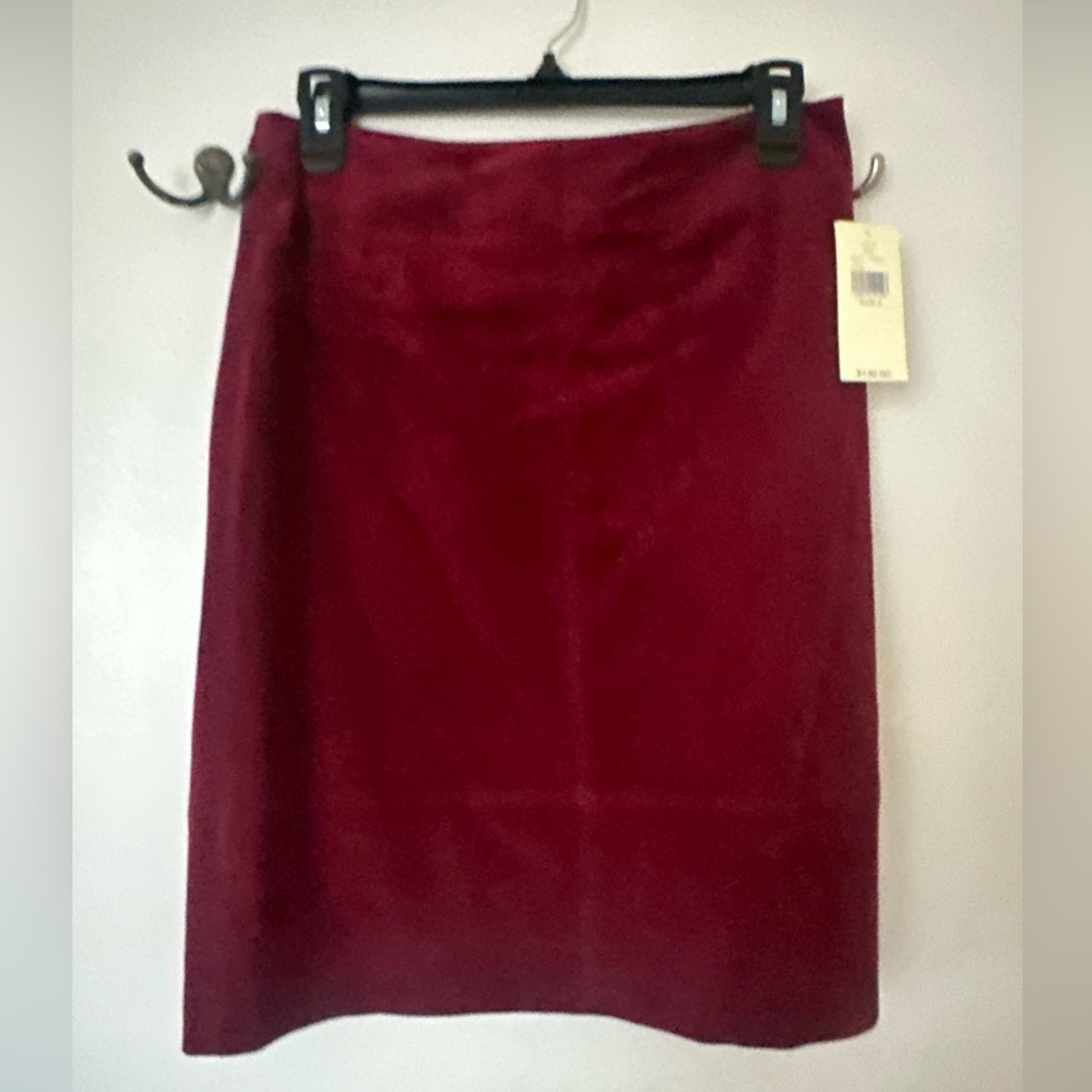 Red Suede Skirt, Size 4, Genuine Leather. NEW with Tags.
